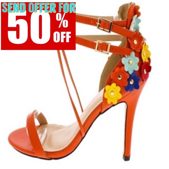⭐️ 1 LEFT ⭐️ Orange Floral High Heel Sandal - Picture 3 of 5